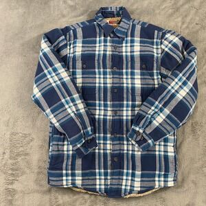 Wrangler Shirt Jacket Mens Small Blue Plaid Sherpa Lined Flannel Shacket HSP3SVB